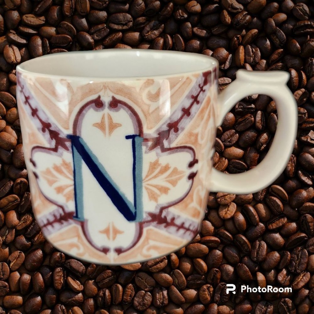 Anthropologie Initial N Ceramic Mug Design Wrapped Around And In Bottom Of Mug